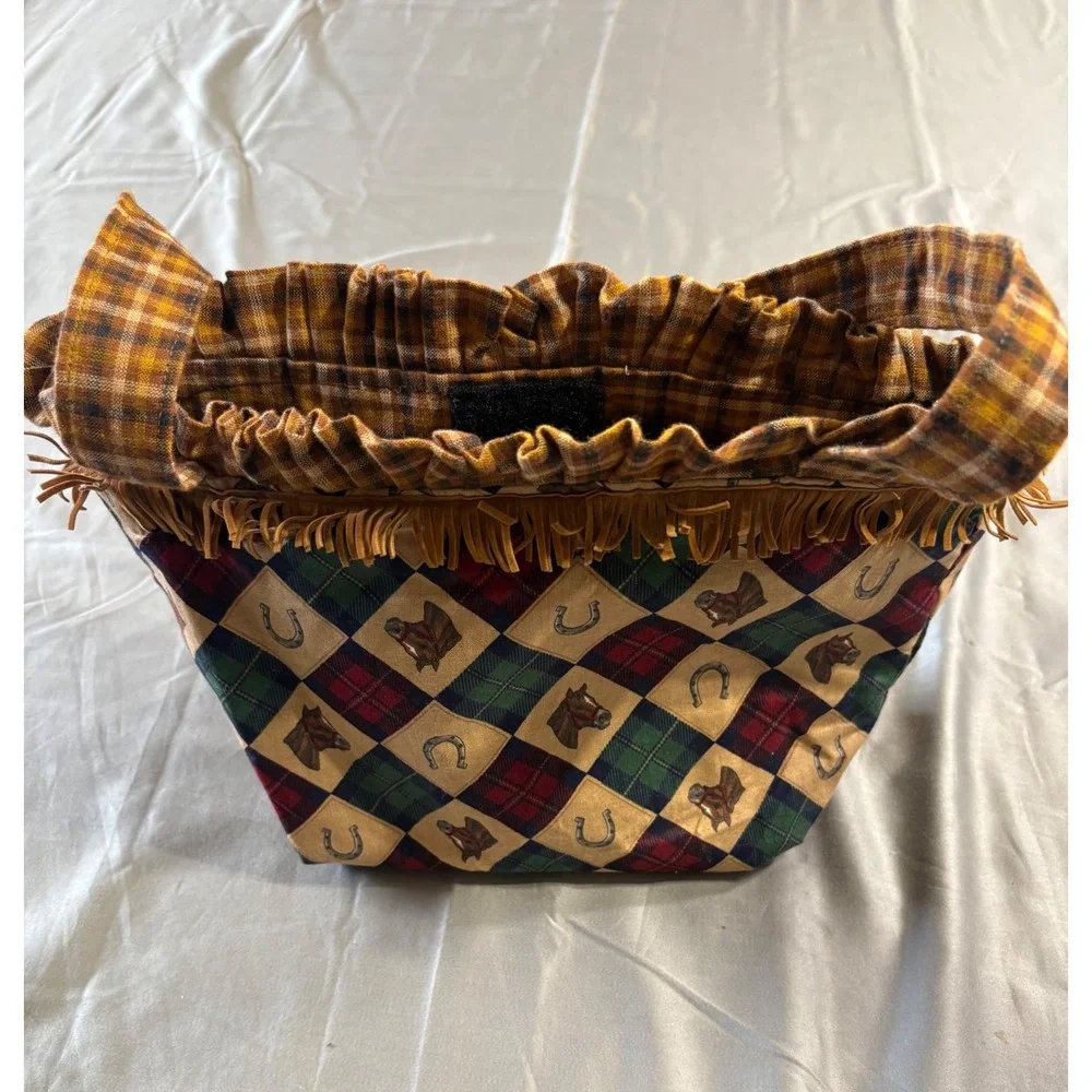 Kids Equestrian Horse Plaid Fringe Tote Bag Western Horseshoe Handbag Multi boho